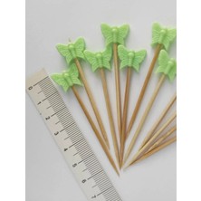 Tasarı Mağazası 25 Adet Dekoratif Orta Yeşil Kelebek Boncuklu Kokteyl Kürdanı 6,5 cm - Kelebekli Pasta Kürdanı