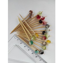 Tasarı Mağazası 50 Adet Dekoratif Renkli Parıltılı Cici Top Boncuklu Pasta Kürdanı 6,5 cm - Yılbaşı Kürdanı