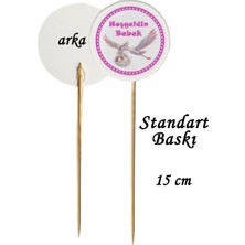 Tasarı Mağazası 15 cm Uzun Kürdan - 10 Adet Mavi Bebek Taşıyan Leylek Hoşgeldin Bebek Kokteyl Kürdanı - Baby Shower Partisi-6-Standart Baskı