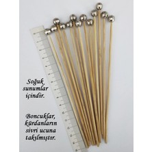 Tasarı Mağazası 15 cm Uzun Kürdan - 10 Adet Dekoratif Küçük Gümüş Disko Topu Boncuklu Kokteyl Kürdanı