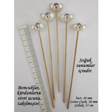 Tasarı Mağazası 5 Adet 15 cm Dekoratif Gümüş Lüks Incili Lotus Çiçek Çubuklu Boncuk 20 mm