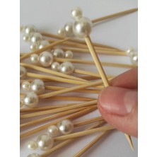 Tasarı Mağazası 100 Adet Dekoratif Inci Boncuklu Kardan Adam Yılbaşı Kürdanı 6,5 cm - Happy New Year Toothpick