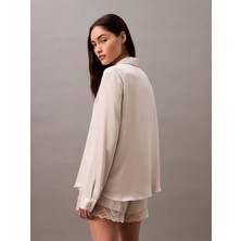 Calvin Klein Kadın / Kız Krem Calvin Klein L/s Top Buttondown, Pea Kadın Krem Pijama Üstü