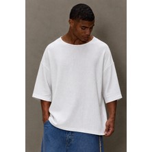 Tarz Cool Erkek Oversize Keten Görünümlü Basic Tişört – Salaş Kesim Bisiklet Yaka Günlük Streetwear T-Shirt