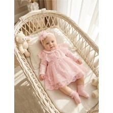 Bebila Baby Kız Bebek Mevlütlük Elbise Bebe Yaka Bandanalı Pelerinli Dantelli Yenidoğan Hastane Çıkışı Gelinlik % 100 Pamuk Abiye Mevlitlik 4032
