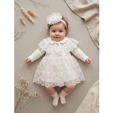 Bebila Baby Kız Bebek Mevlütlük Elbise Bebe Yaka Bandanalı Pelerinli Dantelli Yenidoğan Hastane Çıkışı Gelinlik % 100 Pamuk Abiye Mevlitlik 4032