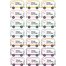 Atatuğ Hediyelik Kişiye Özel 21 Adet Tavşanlı Okul Otobüsü Kitap Etiketi - A4 Parlak Kuşe Sticker
