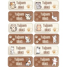 Atatuğ Hediyelik Kişiye Özel 12 Adet Sevimli Kedi Temalı Kitap Etiketi - A4 Parlak Kuşe Sticker