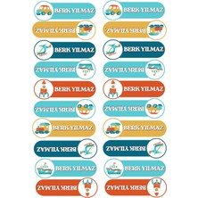 Atatuğ Hediyelik Kişiye Özel 20 Adet Taşıtlar Temalı Kitap Etiketi - Araba Roket Tren A4 Sticker