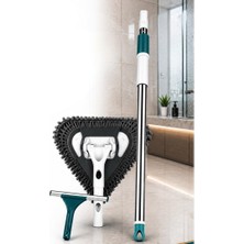 Happy Trend Jouis 3’ü 1 Arada Tak-Çıkar Camçekli Üçgen Mop Seti - Teleskopik Ayarlanabilir Saplı (80-125 Cm), Mikrofiber Temizleme Başlıklı Cam, Fayans, Duvar, Ayna ve Duşakabin Temizleyici Paspas