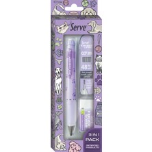Serve Doğa Desenli Deep Kalem, Deep Silgi ve Deep Min, 0.7 Mm, Lavanta