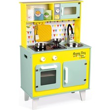Janod - Büyük Oyun Mutfak - Mutlu Günü - Rol Yapma Oyunu Oyuncak Kitchen - - Buzdolabı ve Mikr