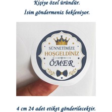 Tasarı Mağazası 24 Adet 4 cm Kişiye Özel Kral Taçlı Sünnetimize Hoşgeldiniz Baskılı Mat Etiket Sticker 123