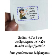 Tasarı Mağazası 36 Adet 4,5x3 cm Mavi Kişiye Özel Kur’an-I Kerim Okumaya Başladı Baskılı Mat Etiket - 3