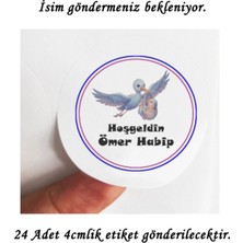 Tasarı Mağazası 24 Adet 4cm Kişiye Özel Mavi Leylekli Hoşgeldin Bebek Baskılı Mat Etiket - Baby Shower Partisi -1