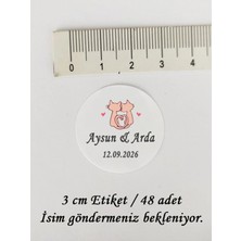 Tasarı Mağazası 48 Adet 3cm Mat Yapışkanlı Etiket - Kişiye Özel Çift Kedili Mini Nişan Etiketi - 3