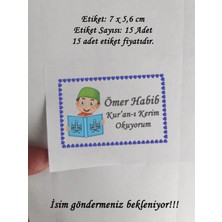 Tasarı Mağazası 15 Adet 7x5 cm Mavi Kişiye Özel Özel Kur’an-I Kerim Okuyorum Baskılı Mat Etiket-Standart Baskılı-1