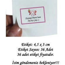 Tasarı Mağazası 36 Adet 4,5x3 cm Kişiye Özel Pembe Asalı Ilk Dişim Çıktı Baskılı Mat Etiket - Diş Perili Etiketi-4p