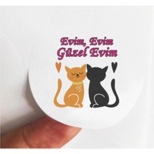 Tasarı Mağazası 24 Adet 4 cm Kedili Evim Evim Güzel Evim Baskılı Yapışkanlı Mat Etiket-1