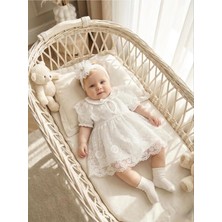 Bebila Baby Kız Bebek Mevlütlük Elbise Bebe Yaka Bandanalı Pelerinli Yazlık Dantelli Yenidoğan Hastane Çıkışı Gelinlik % 100 Pamuk Abiye Mevlitlik 4032K