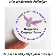 Tasarı Mağazası 24 Adet 4cm Kişiye Özel Pembe Leylekli Hoşgeldin Bebek Baskılı Mat Etiket - Baby Shower Partisi -2