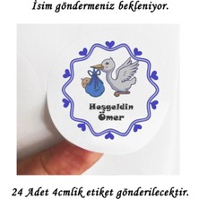 Tasarı Mağazası 24 Adet 4cm Kişiye Özel Mavi Bebek Taşıyan Leylek Hoşgeldin Bebek Baskılı Mat Etiket - Baby Shower Partisi-3
