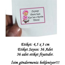 Tasarı Mağazası 36 Adet 4,5x3 cm Pembe Kişiye Özel Kur’an-I Kerim Töreni Baskılı Mat Etiket - 5