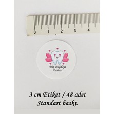 Tasarı Mağazası 48 Adet 3cm Mat Yapışkanlı Etiket - Pembe Diş Buğdayı Partisi Baskılı Mini Diş Etiketi - 3
