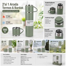 Vacuum 500 ml Paslanmaz Çelik Vakumlu Termos – Bardak Kapaklı, Taşınabilir Yeşil Termos