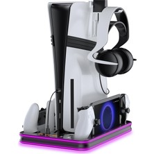 Ejgame Ps5 Pro/slim/ps5 Stand ve Soğutma Istasyonu, Rgb Aydınlatma Kontrolörlü Şarj Istasyonu, Plays