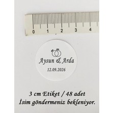 Tasarı Mağazası 48 Adet 3cm Mat Yapışkanlı Etiket - Kişiye Özel Çift Yüzüklü Mini Nişan Etiketi - 5