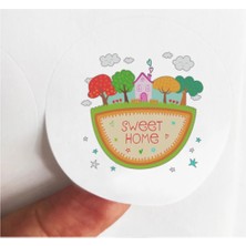 Tasarı Mağazası 24 Adet 4 cm Ağaçlı Swet Home Baskılı Yapışkanlı Mat Etiket-2