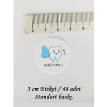 Tasarı Mağazası 48 Adet 3cm Mat Yapışkanlı Etiket - Mavi Hedef 32 Diş Baskılı Mini Diş Etiketi - 6