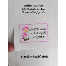 Tasarı Mağazası 15 Adet 7x5 cm Pembe Hatim Ettim Yıldızlar Gibi Parlıyorum Baskılı Yapışkanlı Mat Etiket - Standart Baskılı-2
