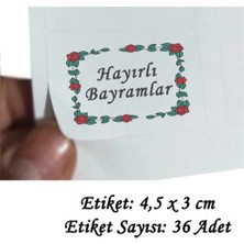 Tasarı Mağazası 36 Adet 4,5x3 cm Çiçekli Hayırlı Bayramlar Baskılı Mat Etiket- Lokum Kutusu Etiketi-9
