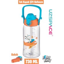 Uzspace 730 ml Tritan Tek Kapak Çift Kullanım Pipetli/pipetsiz Askı Aparatlı Tritan Çocuk Su Matarası