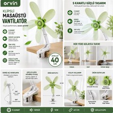 Orden Yaşam 40 cm Klipsli Masaüstü Vantilatör 5 Kanatlı 12W Sessiz Çalışan Kablolu Ayarlanabilir Fan