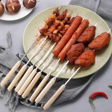 Munico 20 Adet Ahşap Saplı Haşlanma Önleyici Barbekü Şişi Yeniden Kullanılan Paslanmaz Çelik Metal Barbekü