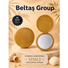 Beltaş Group İstiridye Görünümlü Simli Cep Çanta Aynası Katlanabilir Küçük Ayna