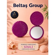 Beltaş Group Istiridye Görünümlü Simli Cep Çanta Aynası Katlanabilir Küçük Ayna