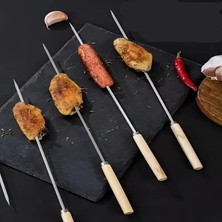 Munico 4 Adet Ahşap Bbq Çatal Paslanmaz Çelik Açık Hava Izgara Iğnesi Barbekü Izgara Çubuğu Uzun Saplı