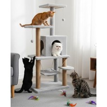 Omrs Store Y01 Salıncaklı Yuvalı Kedi Tırmalama Oyun Evi Gri