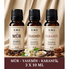 E.M.S Mür - Yasemin - Karanfil  Esansiyel Uçucu Yağ Buhurdanlık Yağı Difüzör Esansı Oda Kokusu Mum Esansı 3 x 10 Ml.
