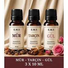 E.M.S Mür - Tarçın - Gül Esansiyel Uçucu Yağ Buhurdanlık Yağı Difüzör Esansı Oda Kokusu Mum Esansı 3 x 10 Ml.