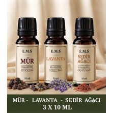 E.M.S Mür - Lavanta - Sedir Ağacı  Esansiyel Uçucu Yağ Buhurdanlık Yağı Difüzör Esansı Oda Kokusu Mum Esansı 3 x 10 Ml.