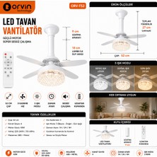 Orden Yaşam 6 Kanatlı LED Tavan Vantilatörü 52 cm 40W Uzaktan Kumandalı 3 Işık Modlu Sessiz Fan