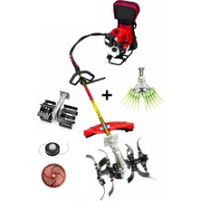 Öm-ka Royal Benzinli Sırt Tırpan + Çift Toprak Çapalama + Tırnaklı Silkeleme Hasat Aparatı Set 52 cc 4.6 Hp