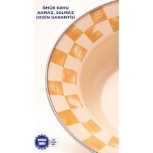 Beige Dama Desenli Emaye Çukur Makarna ve Salata Tabağı 24CM