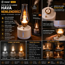Orden Yaşam Nostaljik Gaz Lambası Tasarımlı Hava Nemlendirici LED Işıklı USB Şarjlı Dekoratif Buhar Makinesi