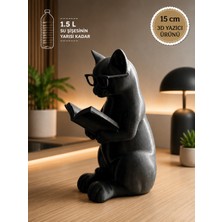 Filkorium3D Kitap Okuyan Kedi Figürü Kitaplık Süsü Tatlı Masa Süsü - 3D Yazıcı - Plastik - 15 cm